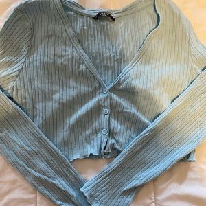 Blue button up crop top